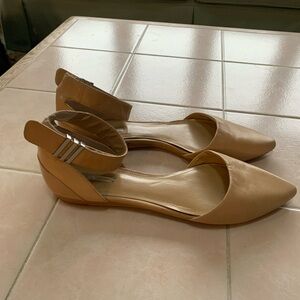 Tan leather flats with velcro strap